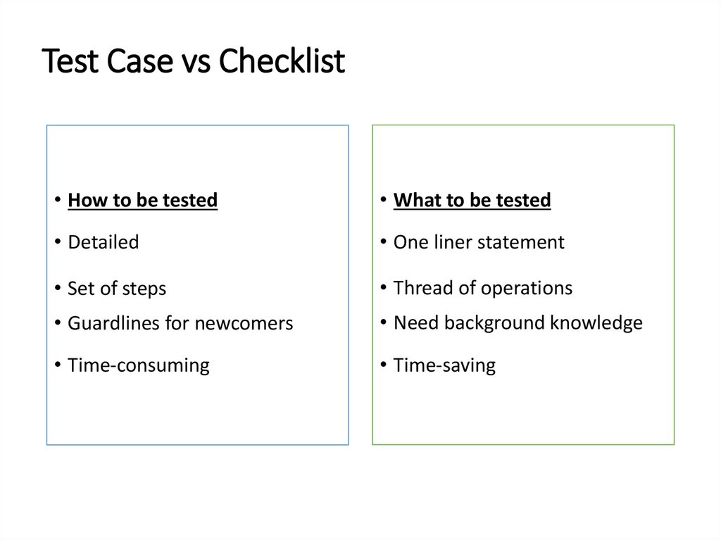 Test Case vs Checklist