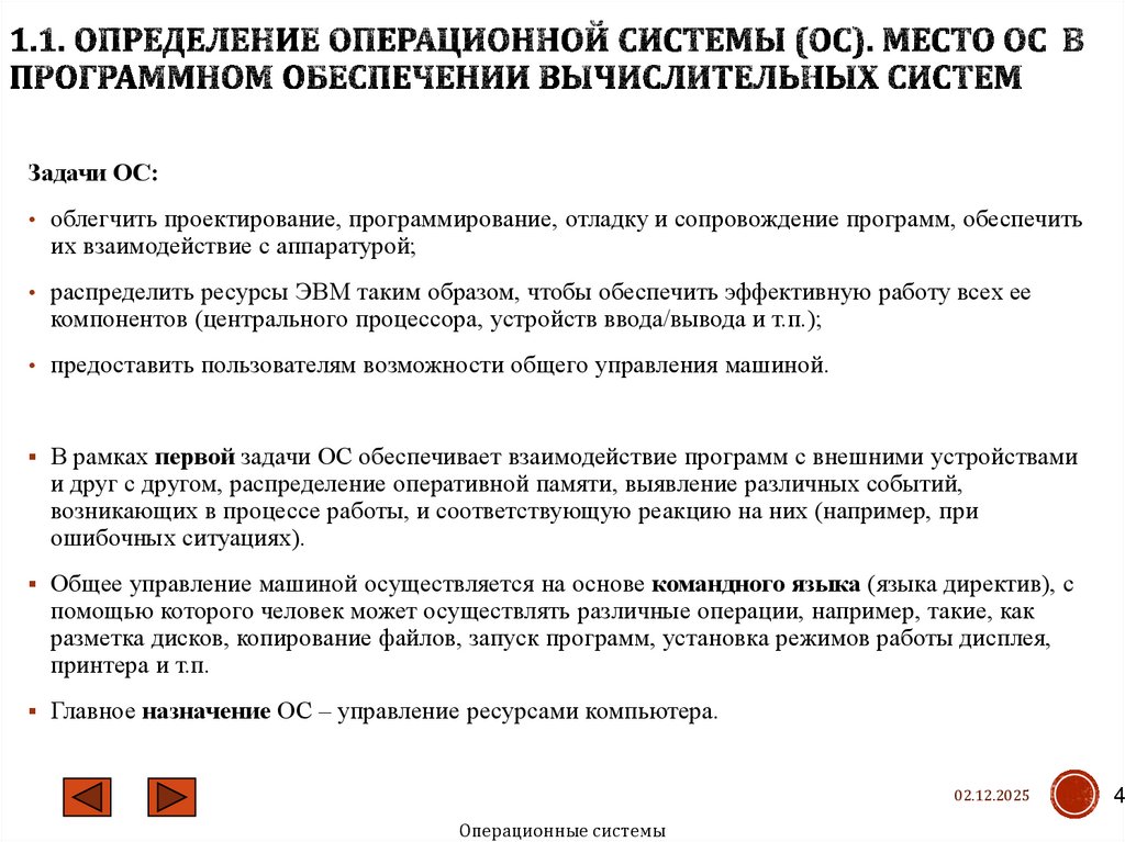 1.1. Определение операционной системы (ОС). Место ОС в программном обеспечении вычислительных систем