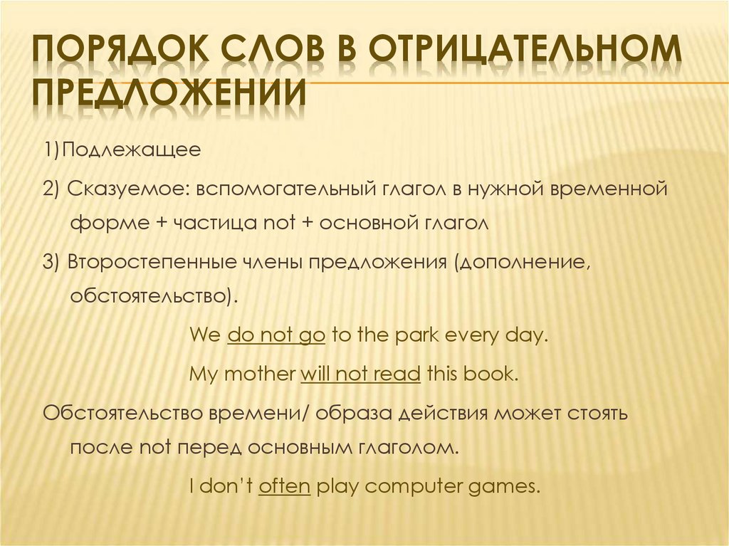 Порядок слов в отрицательном предложении