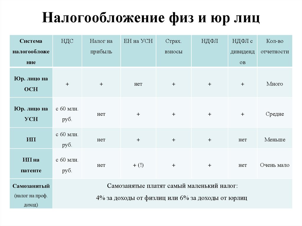 Налогообложение физ и юр лиц