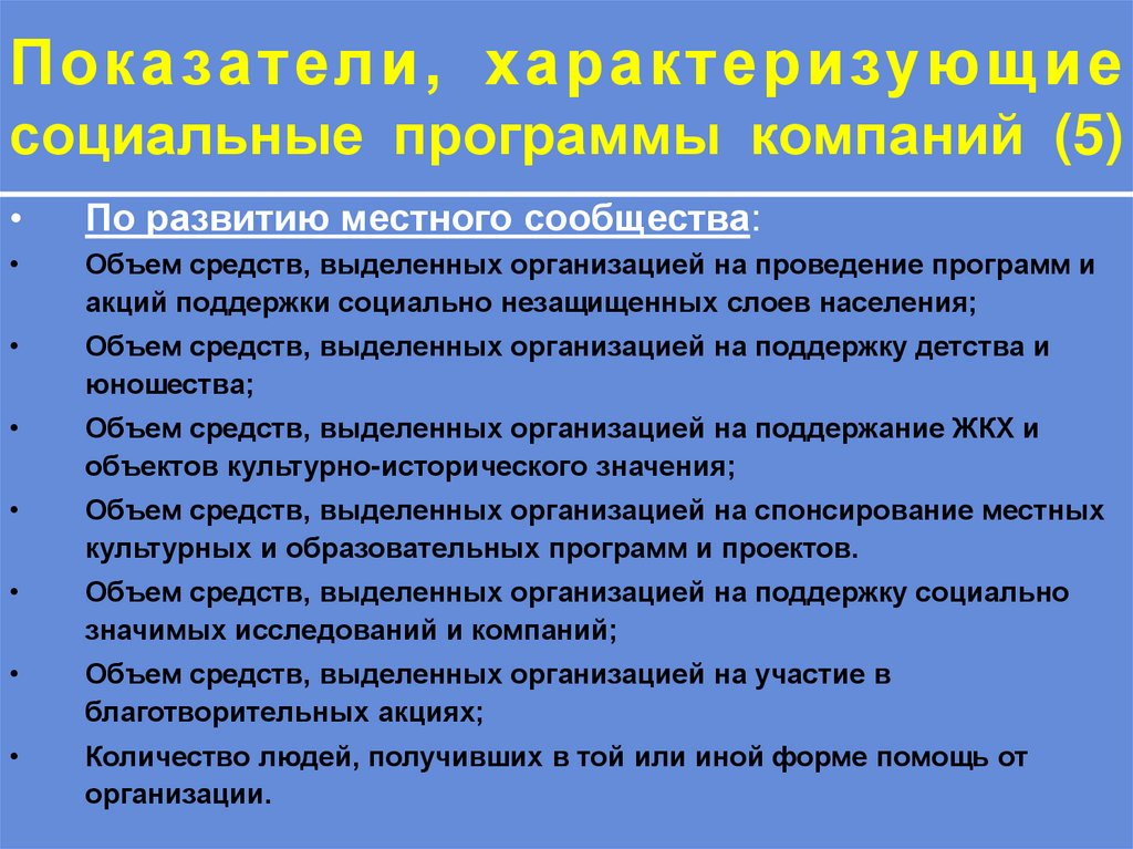 Показатели, характеризующие социальные программы компаний (5)