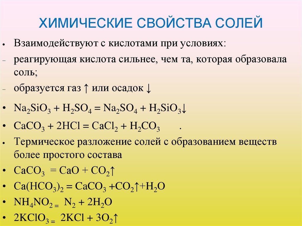 ХИМИЧЕСКИЕ СВОЙСТВА СОЛЕЙ