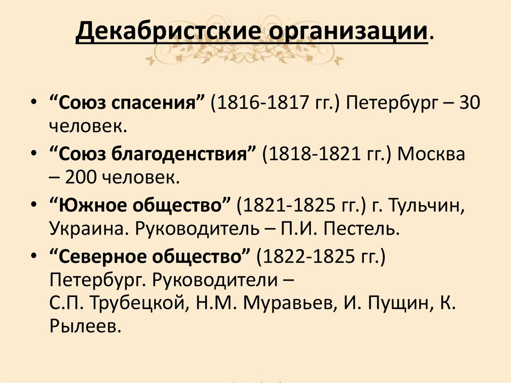 Декабристские организации.