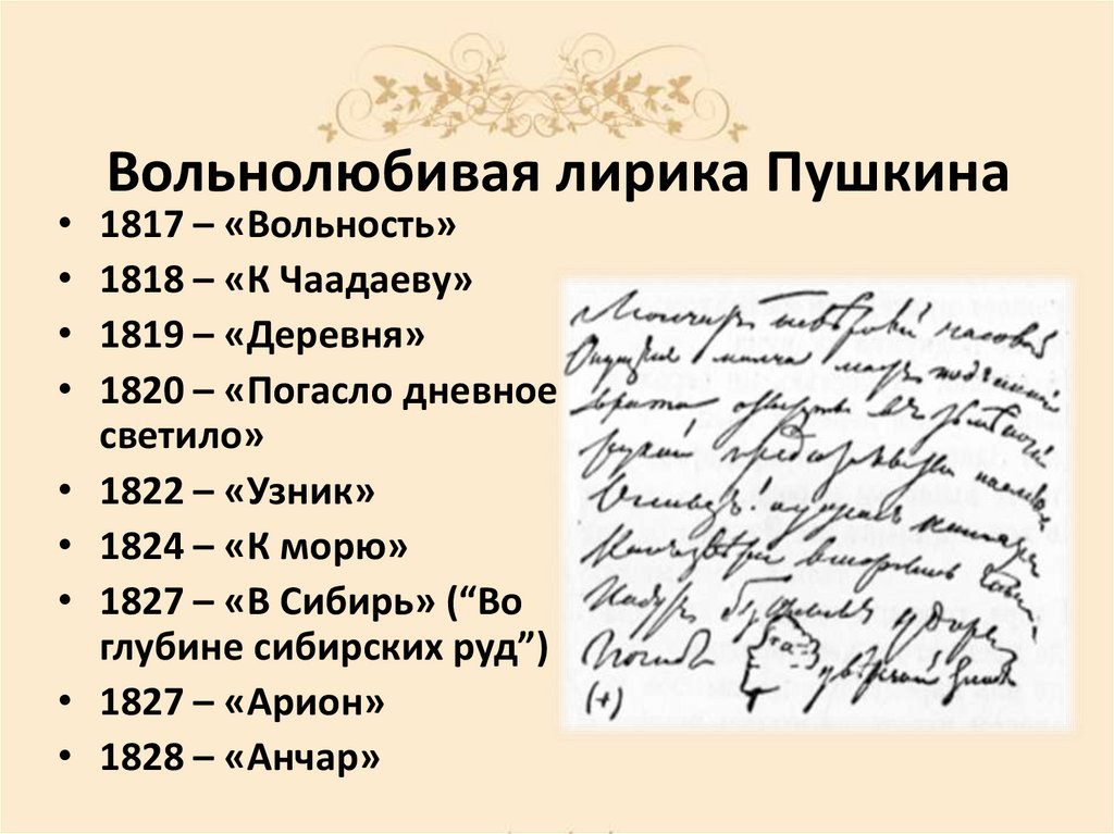 Вольнолюбивая лирика Пушкина