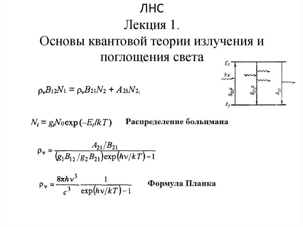 ЛНС Лекция 1. Основы квантовой теории излучения и поглощения света