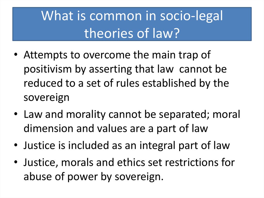 What is common in socio-legal theories of law?