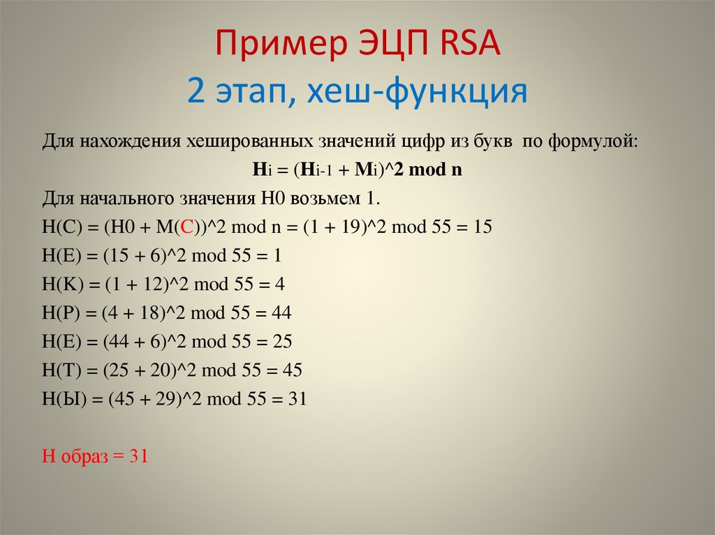 Пример ЭЦП RSA 2 этап, хеш-функция
