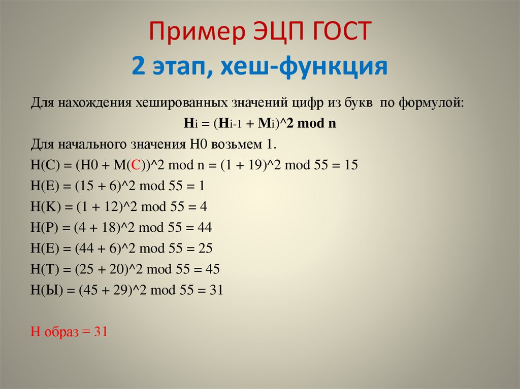 Пример ЭЦП ГОСТ 2 этап, хеш-функция