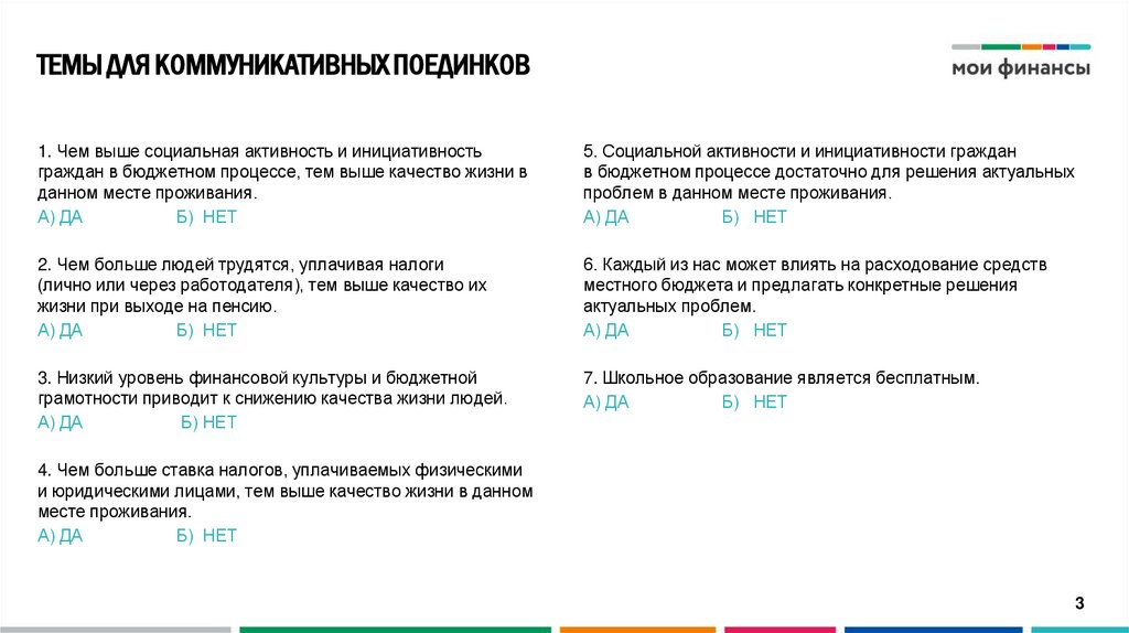 ТЕМЫ ДЛЯ КОММУНИКАТИВНЫХ ПОЕДИНКОВ