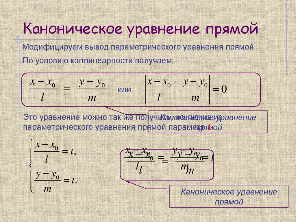 Каноническое уравнение прямой