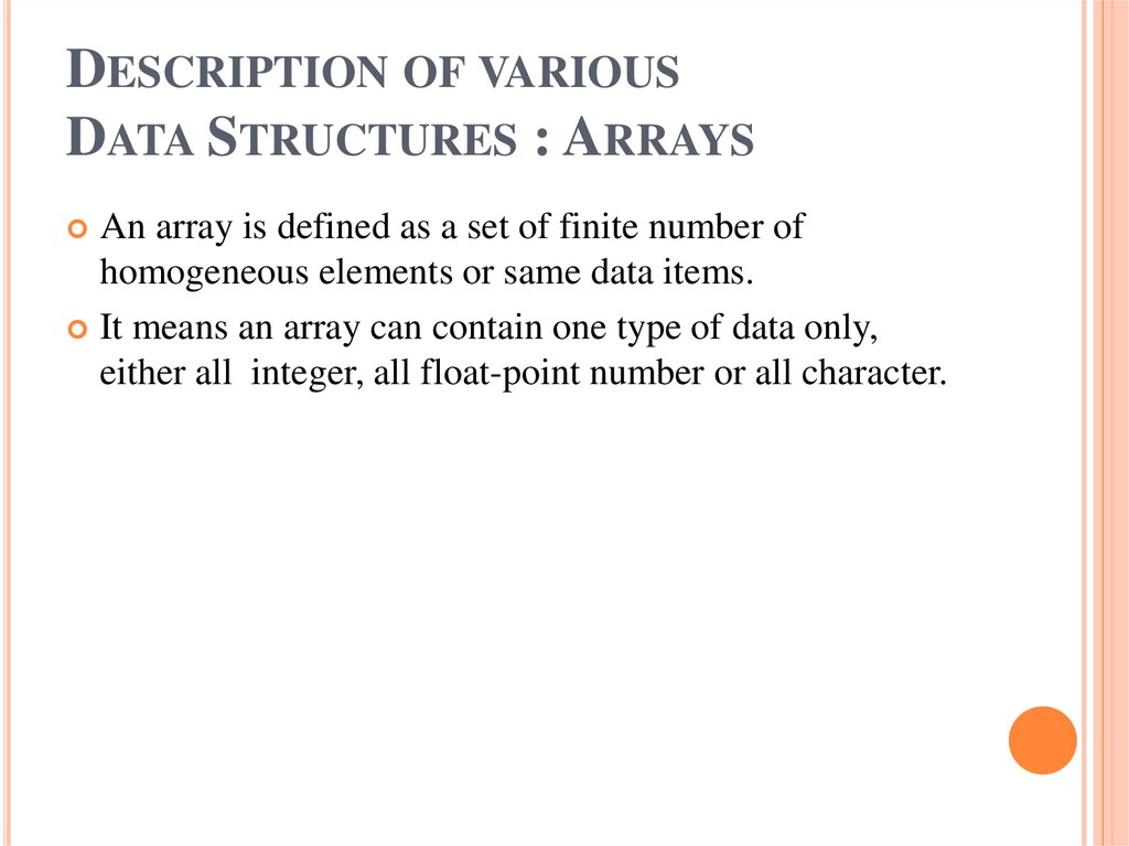 Description of various Data Structures : Arrays