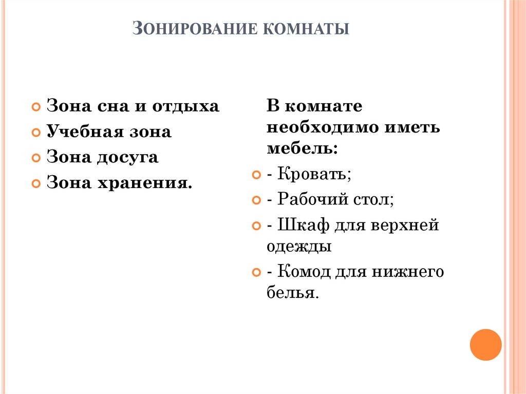 Зонирование комнаты