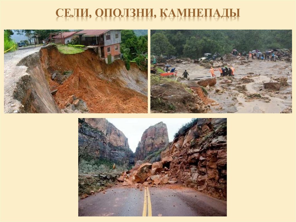 сели, Оползни, камнепады