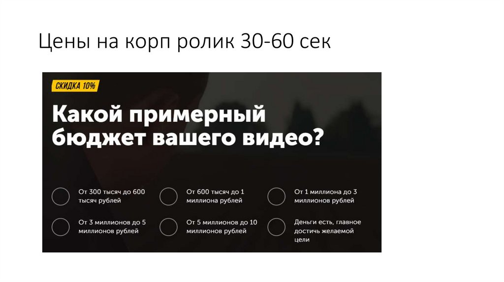 Цены на корп ролик 30-60 сек