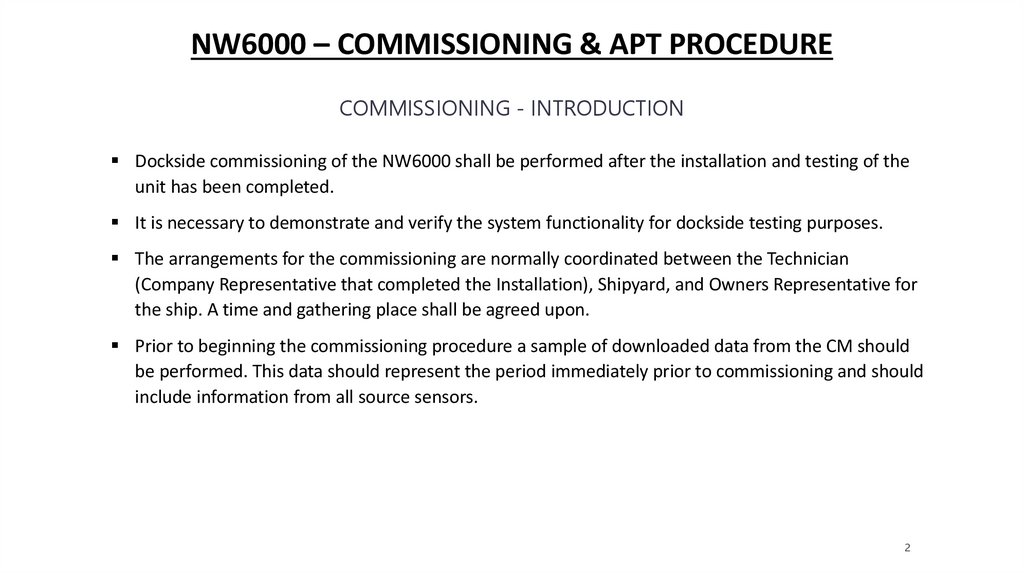 NW6000 – commissioning & apt procedure
