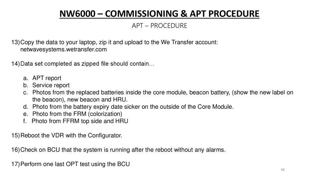 NW6000 – commissioning & apt procedure