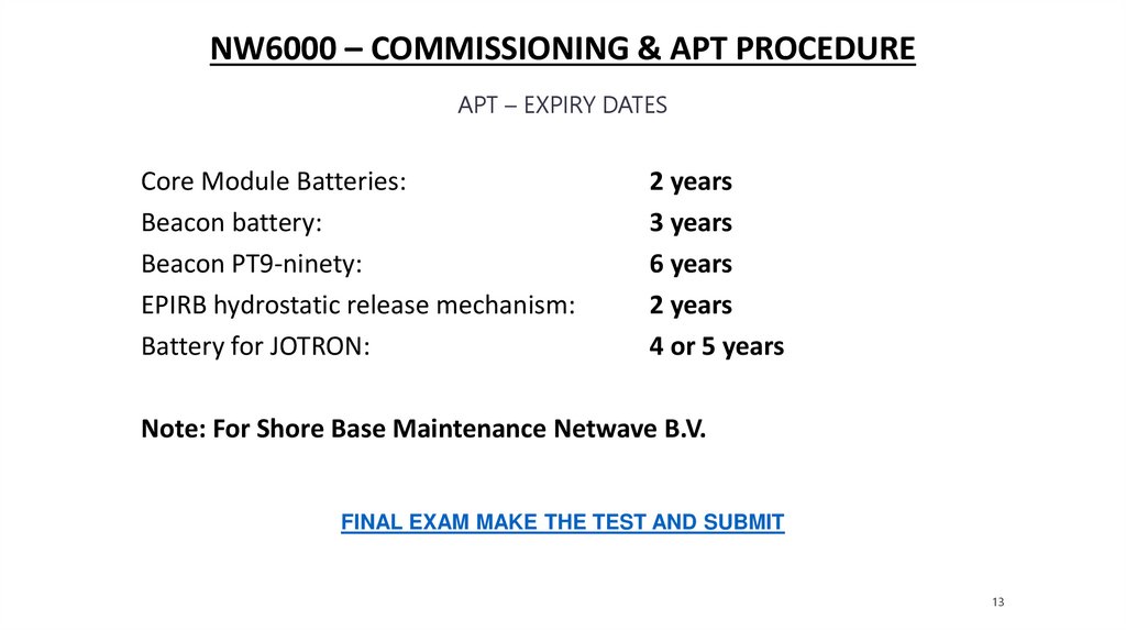 NW6000 – commissioning & apt procedure