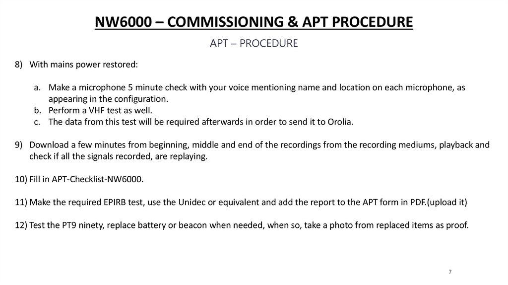 NW6000 – commissioning & apt procedure
