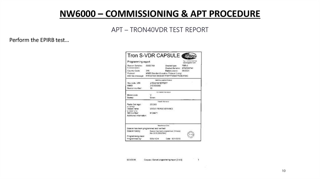 NW6000 – commissioning & apt procedure