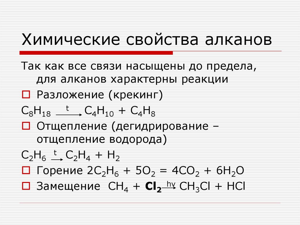 Химические свойства алканов