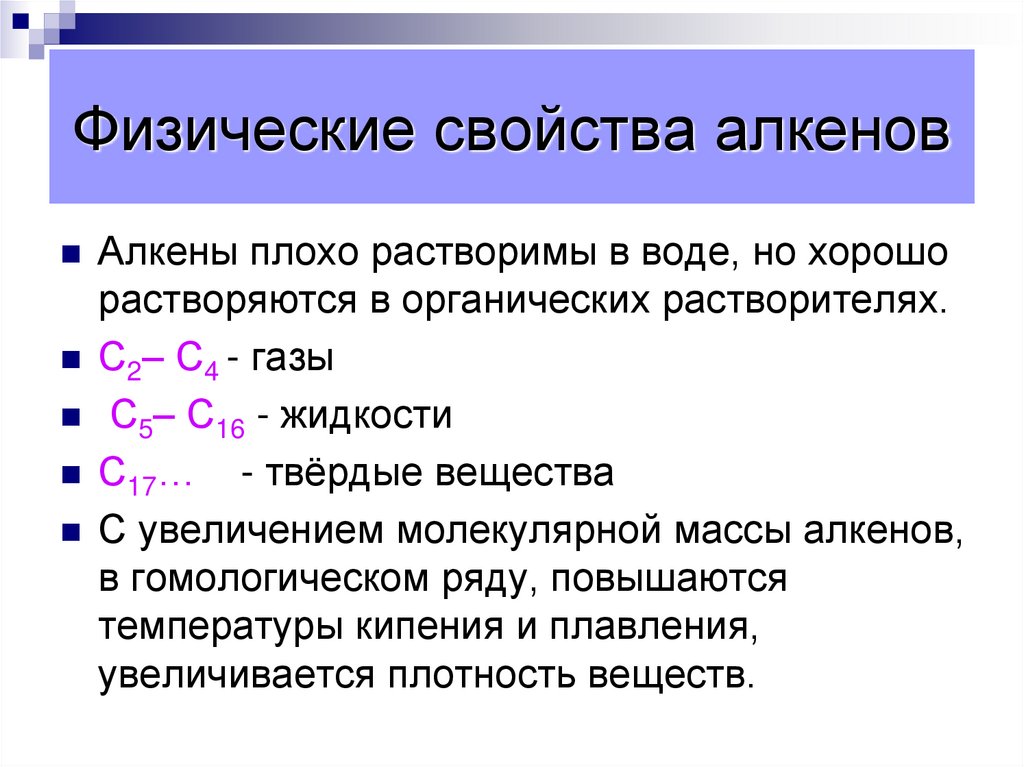 Физические свойства алкенов