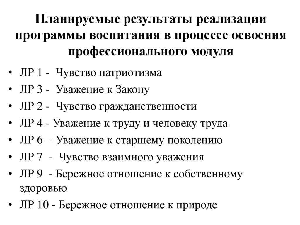 Планируемые результаты реализации программы воспитания в процессе освоения профессионального модуля