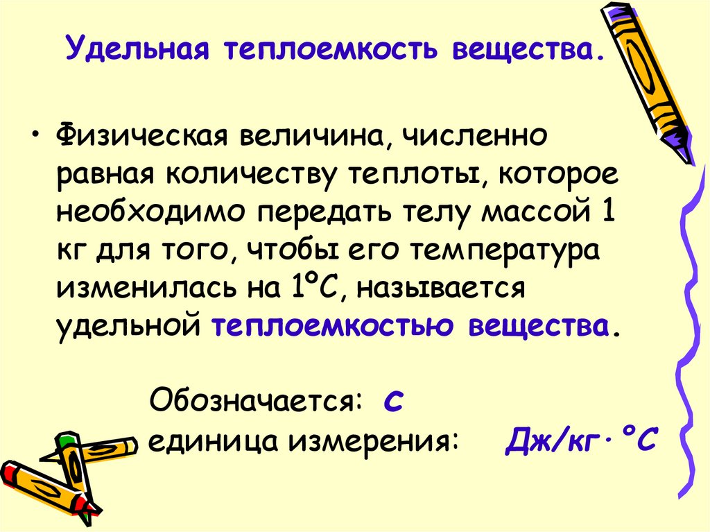 Обозначается: с единица измерения: Дж/кг·°С
