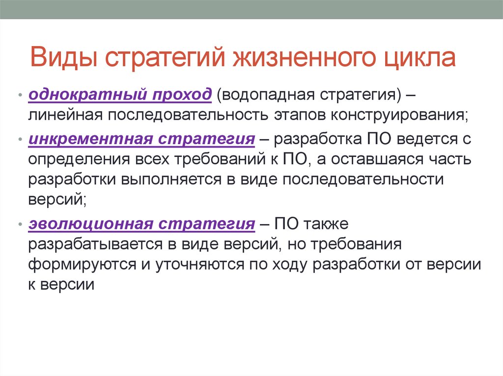 Виды стратегий жизненного цикла