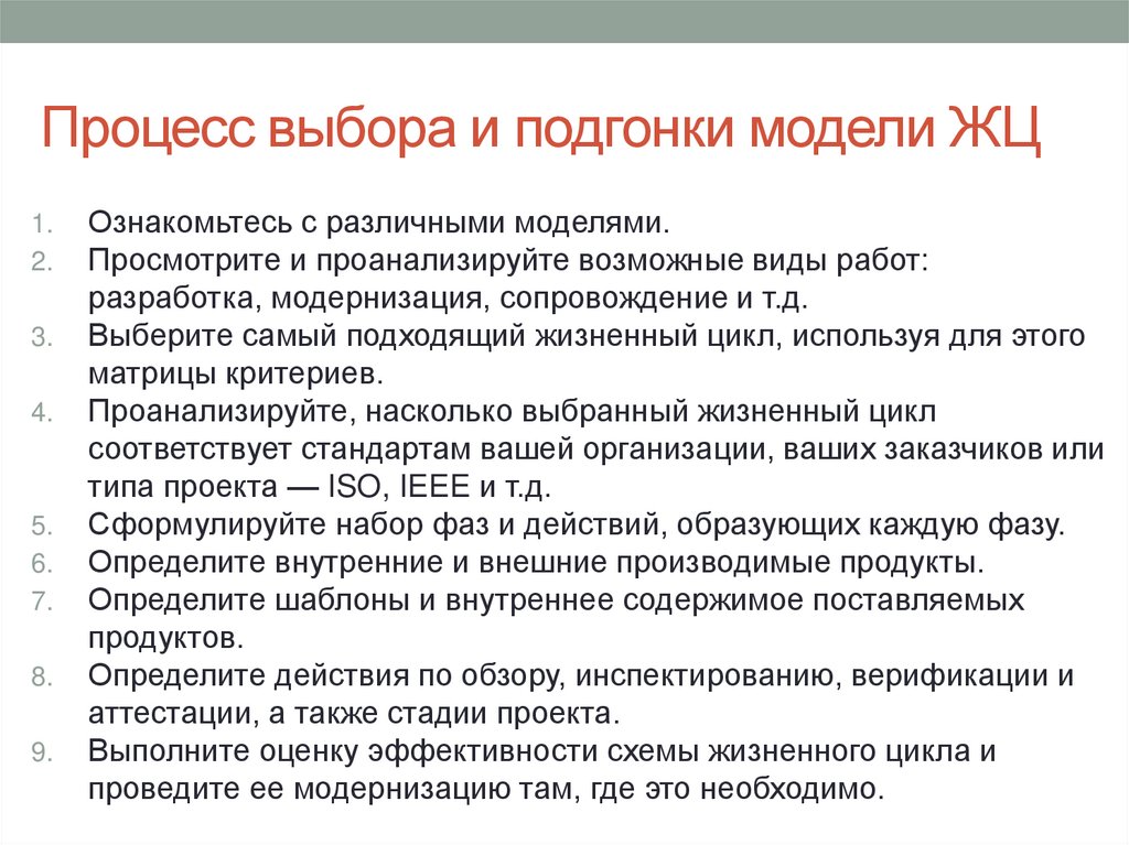 Процесс выбора и подгонки модели ЖЦ