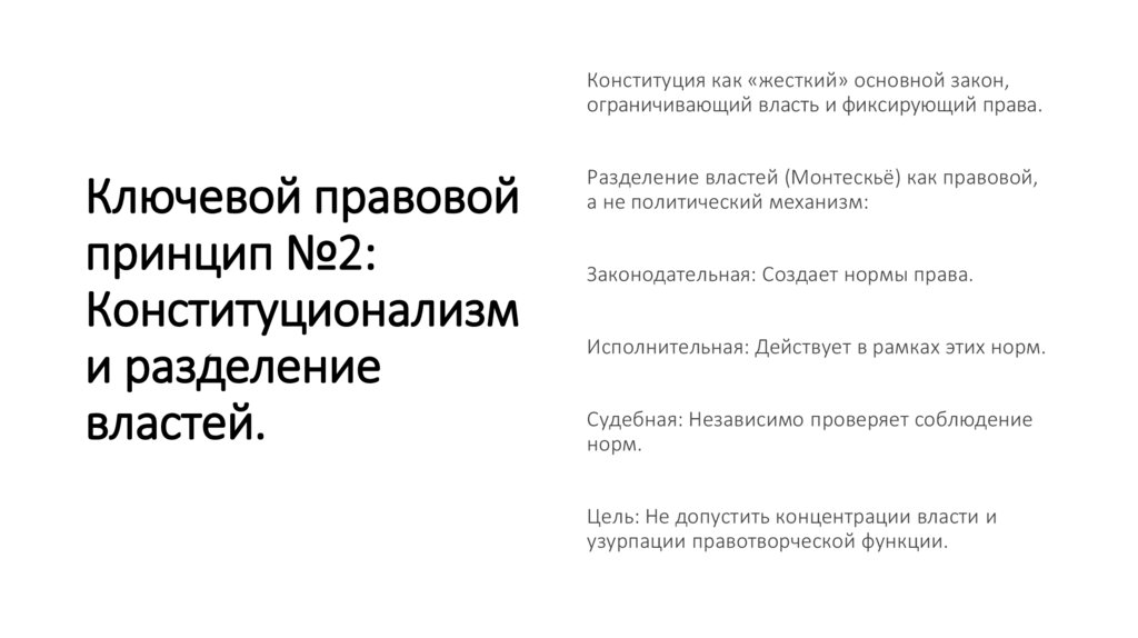 Ключевой правовой принцип №2: Конституционализм и разделение властей.