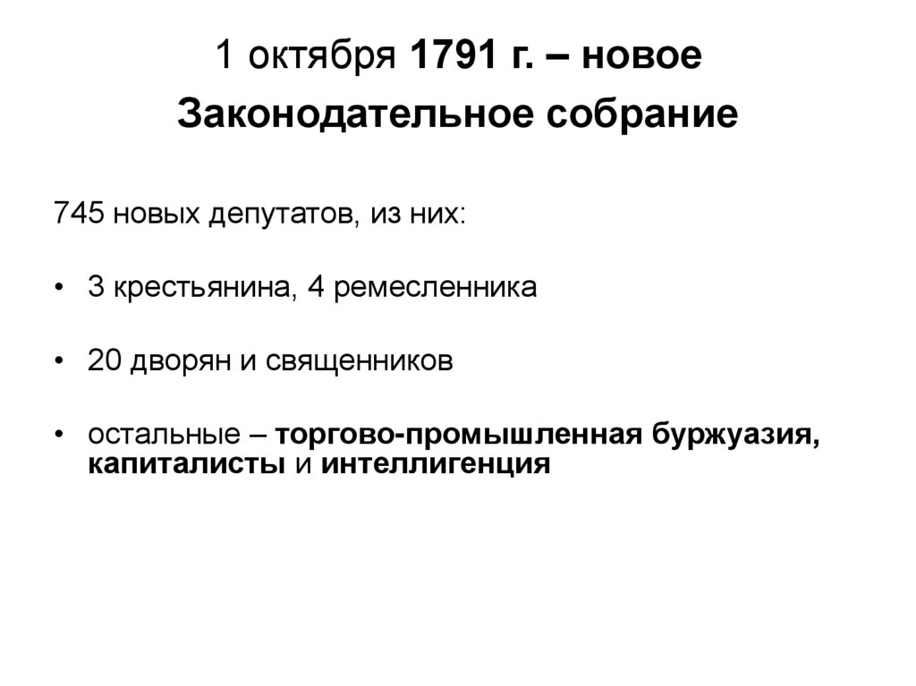 1 октября 1791 г. – новое Законодательное собрание