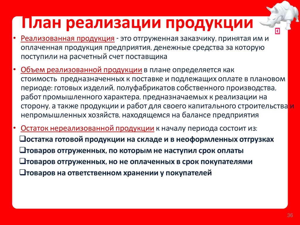 План реализации продукции