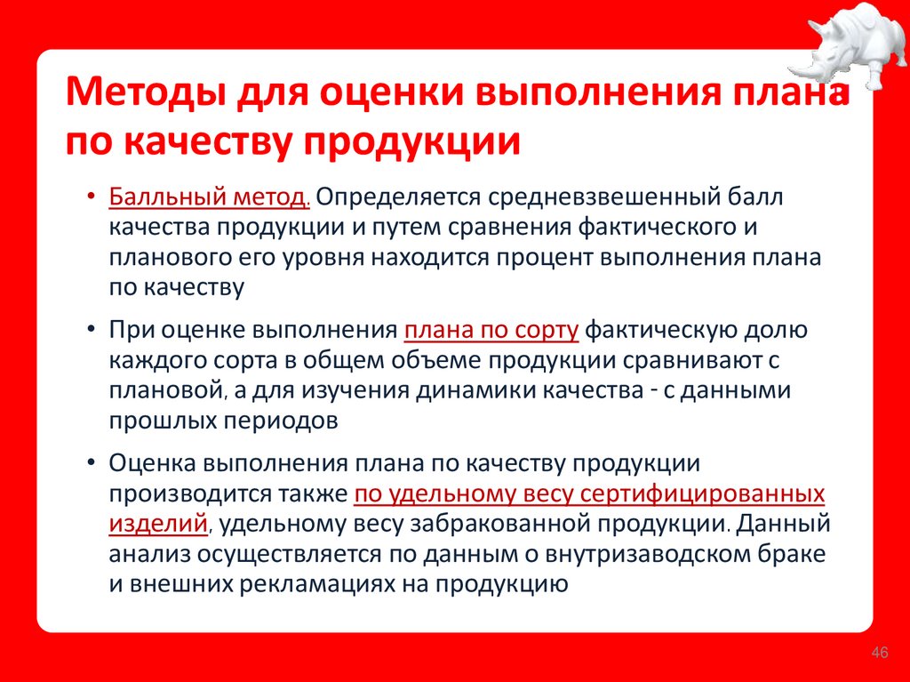 Методы для оценки выполнения плана по качеству продукции