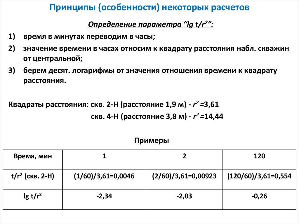 Принципы (особенности) некоторых расчетов