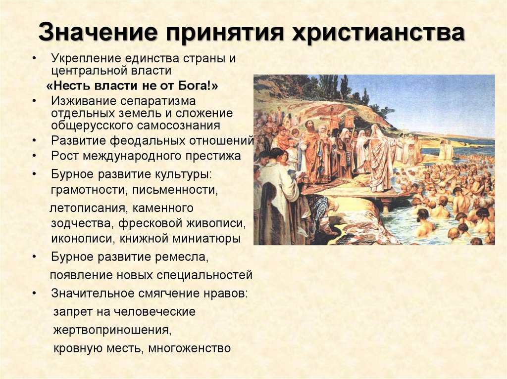 Значение принятия христианства