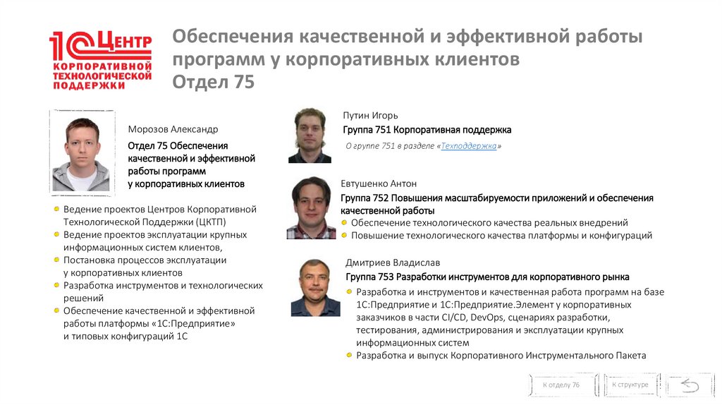 Обеспечения качественной и эффективной работы программ у корпоративных клиентов Отдел 75