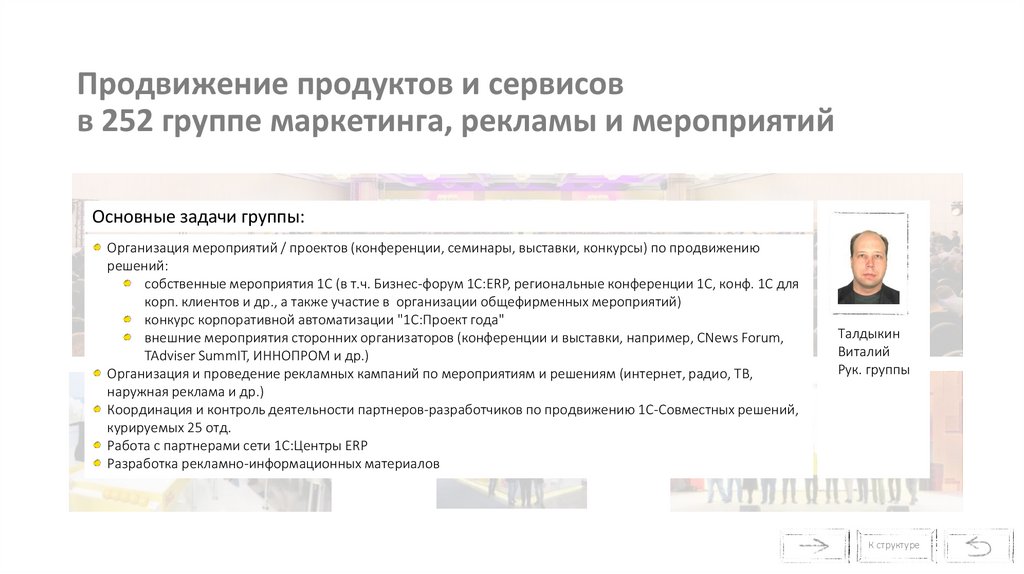 Продвижение продуктов и сервисов в 252 группе маркетинга, рекламы и мероприятий