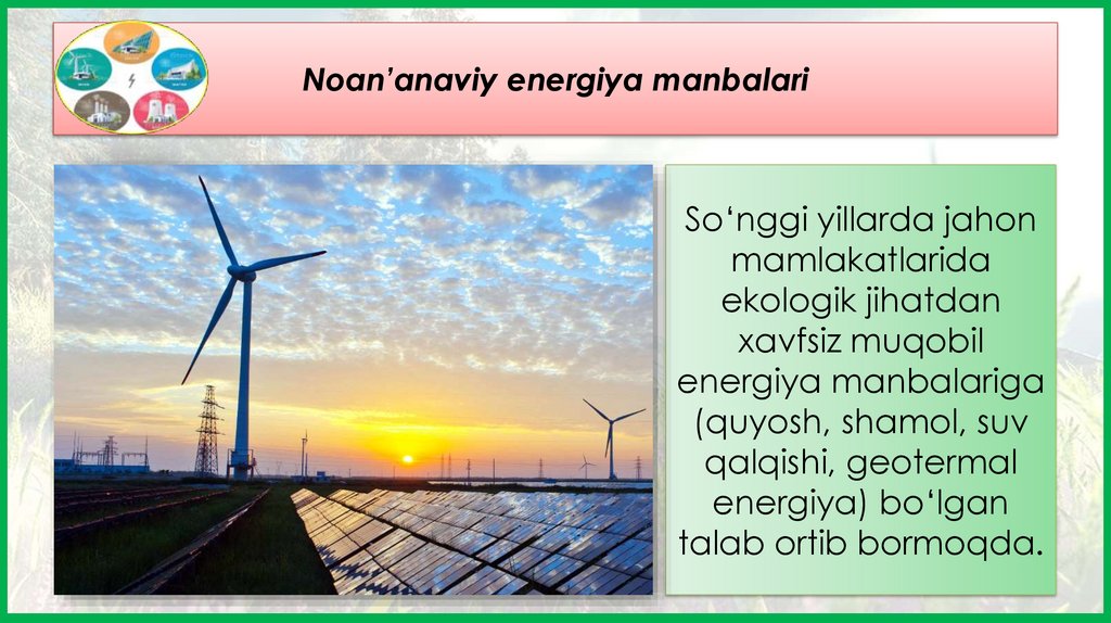 Noan’anaviy energiya manbalari