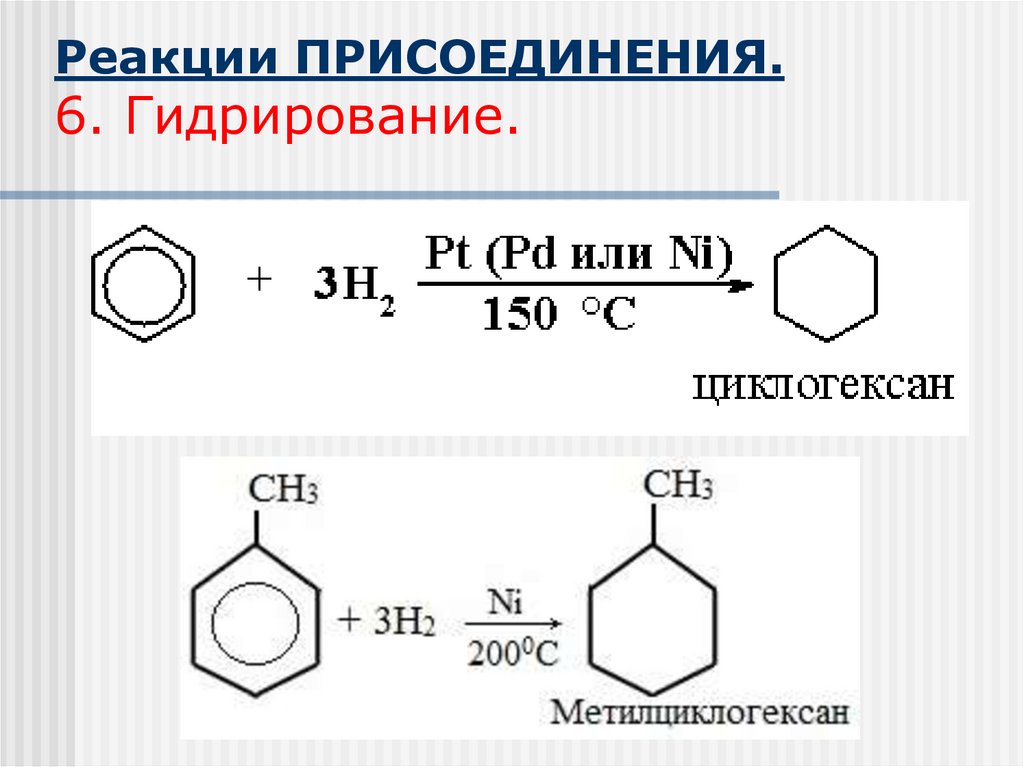 Реакции ПРИСОЕДИНЕНИЯ. 6. Гидрирование.