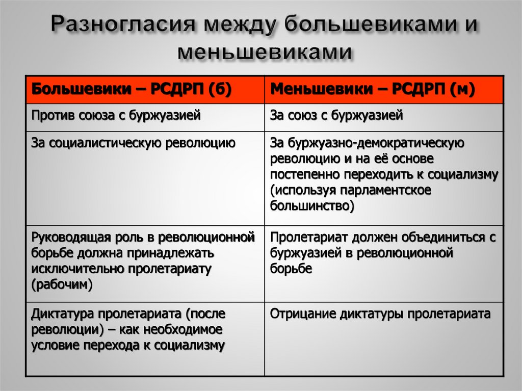 Разногласия между большевиками и меньшевиками