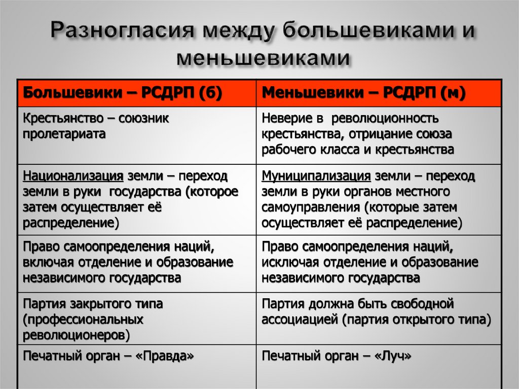 Разногласия между большевиками и меньшевиками