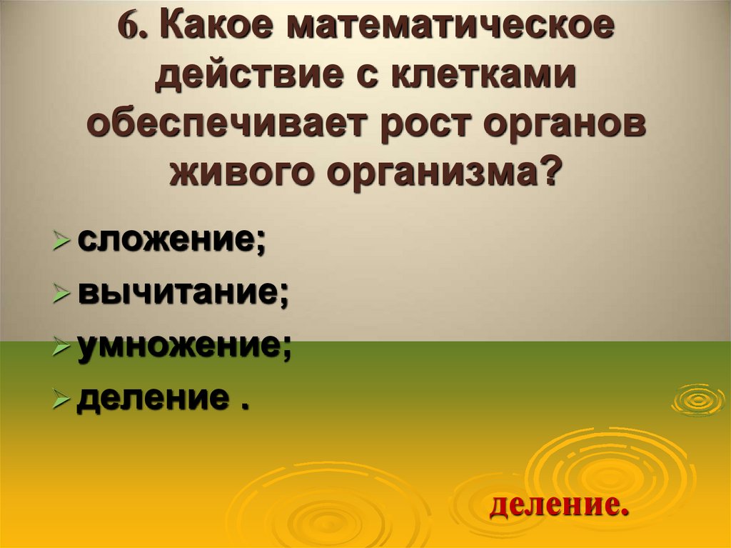 6. Какое математическое действие с клетками обеспечивает рост органов живого организма?