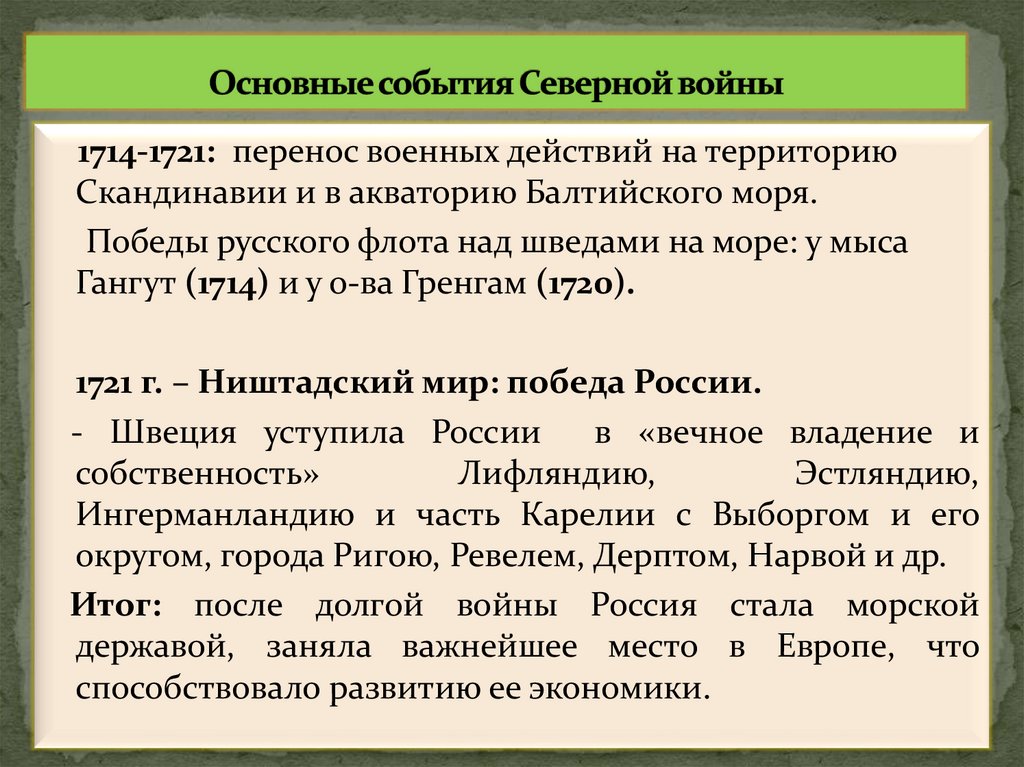 Основные события Северной войны