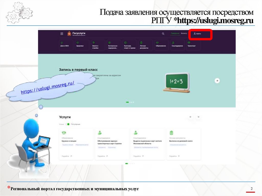 Подача заявления осуществляется посредством РПГУ *https://uslugi.mosreg.ru