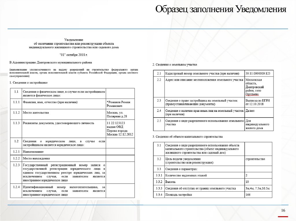 Образец заполнения Уведомления