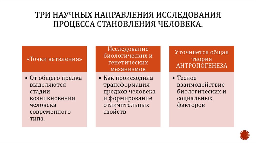 Три научных направления исследования процесса становления человека.