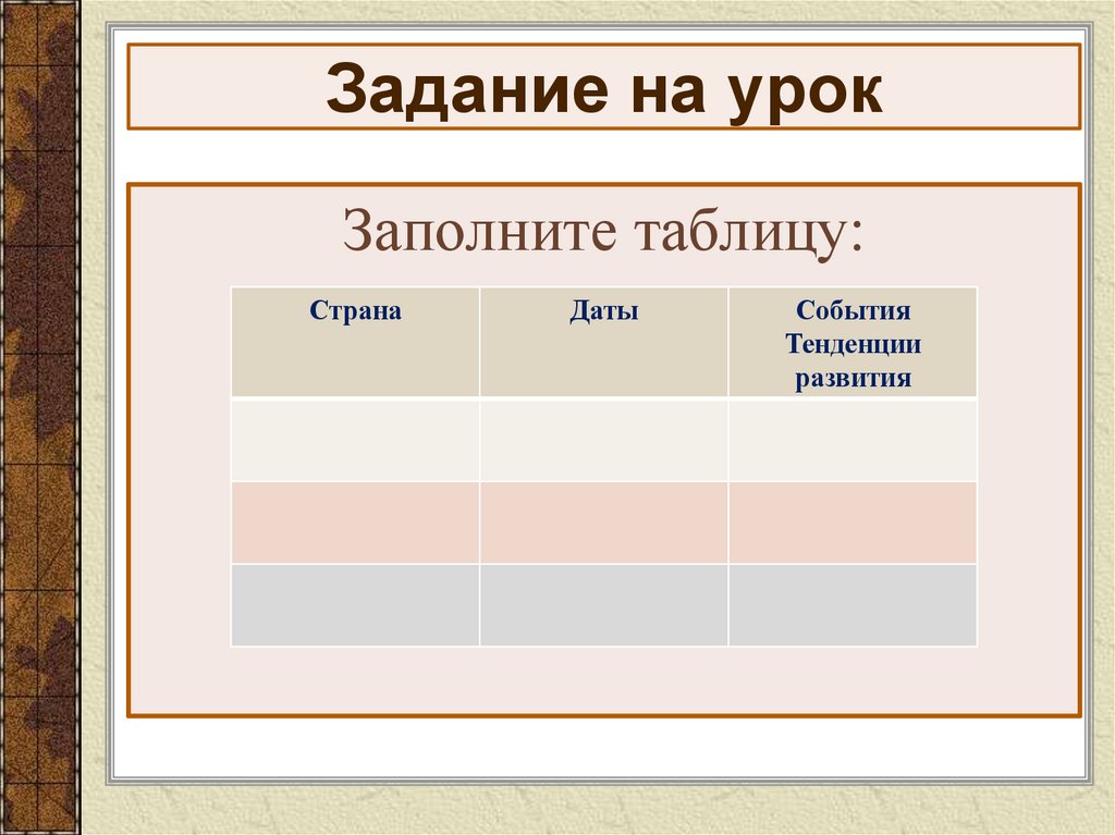 Задание на урок
