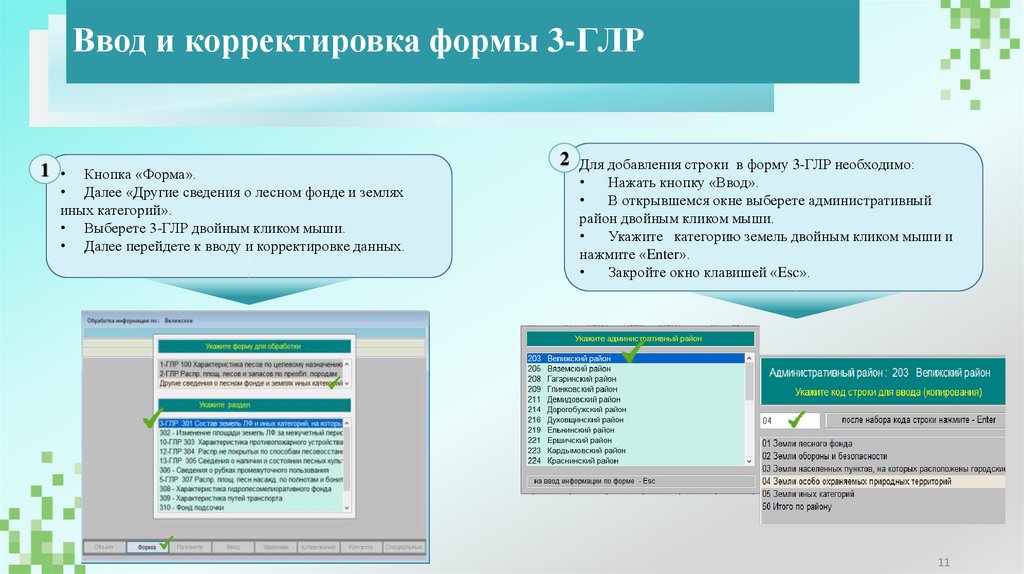 Ввод и корректировка формы 3-ГЛР