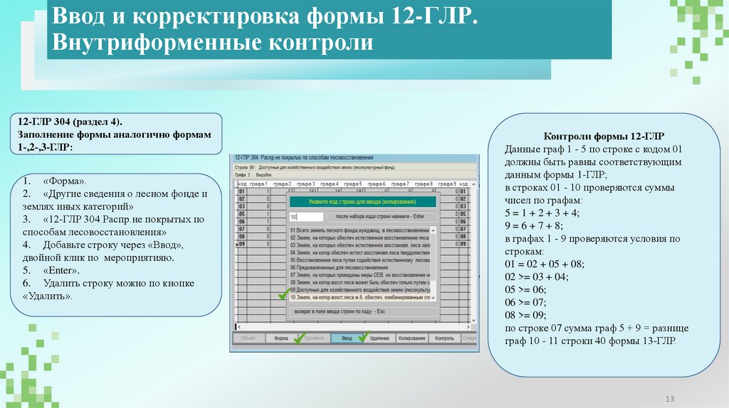 Ввод и корректировка формы 12-ГЛР. Внутриформенные контроли