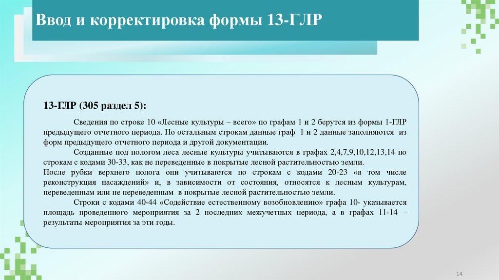 Ввод и корректировка формы 13-ГЛР